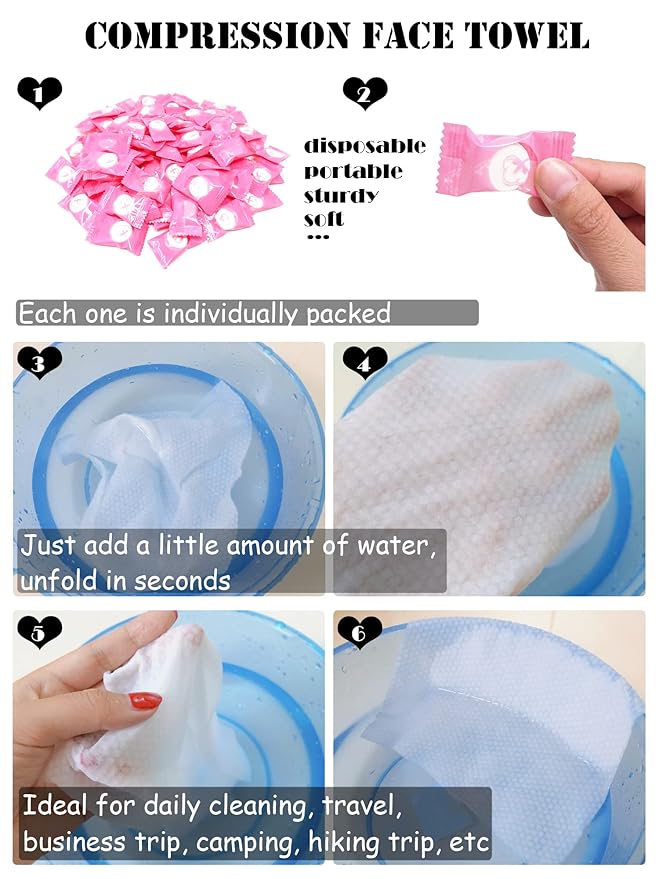 "Honbay 100PCS Disposable Portable Compression Face Towel Cotton Washcloth for Travel, Home,Camping and other Outdoor Activities"