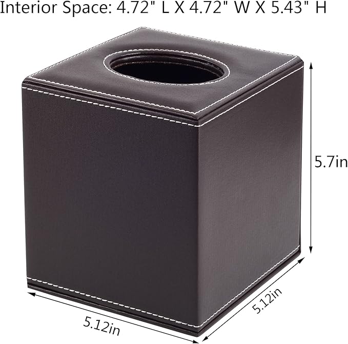 Stylish PU Leather Tissue Box Holder, Square Napkin Holder Pumping Paper Case Dispenser, Facial Tissue Holder with Magnetic Bottom for Home Office (Brown)