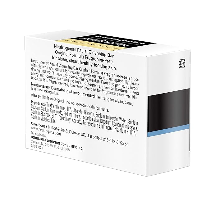 Neutrogena Original Fragrance-Free Facial Cleansing Bar with Glycerin, Pure & Transparent Gentle Face Wash Bar Soap, Free of Harsh Detergents, Dyes & Hardeners, 3.5 oz (Pack of 3)