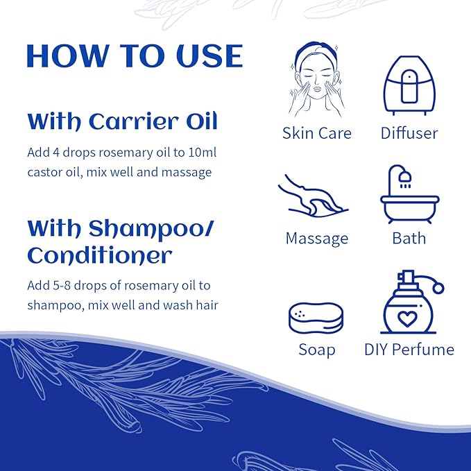 HIQILI Rosemary Essential Oil for Hair, Diffuser, Skin & Aromatherapy