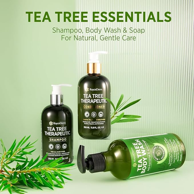 Roycederm Tea Tree Body Wash & Soap, Purifying and Refreshing Body Cleanser with Tea Tree Oil & Wormwood, Moisturizing Body Wash Helps Soothe Skin, Suitable for Men and Women - 2 Pack