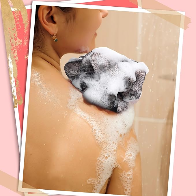 Funnymoom 12 Pcs Travel Size Loofah Individually Wrapped, Small Shower Puff Bath Sponge Pouf Ball Bulk Mesh Bath Puff Mini Loofah Sponge with Case Bulk for Shower Care (25g,Fantasy)