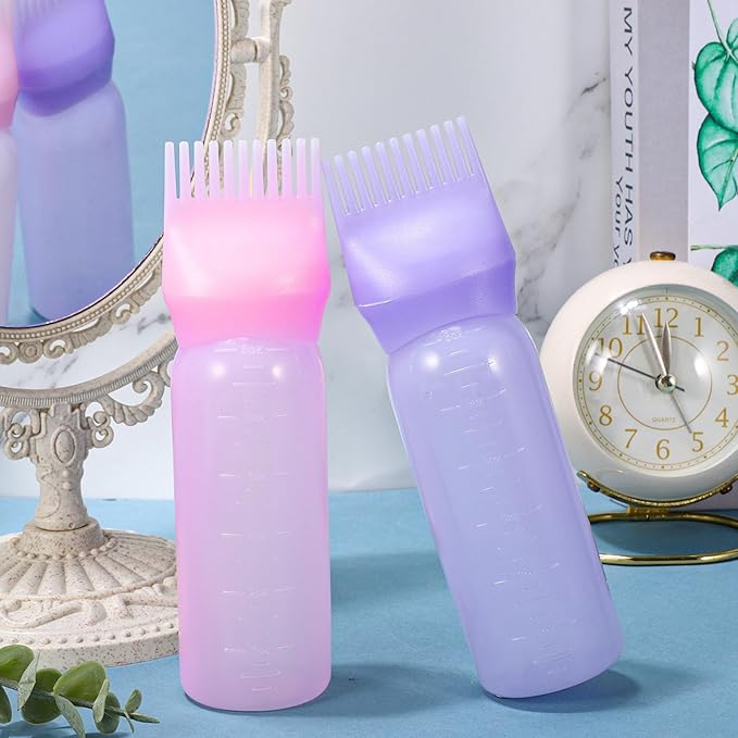 Pimoys 6Oz Root Comb Hair Dye Oil Applicator Bottles for Scalp, Pink