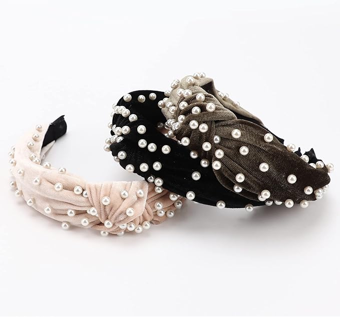 DRESHOW 8 Pack Fashion Knotted Headbands Vintage Velvet Leopard Print Pearl Headbands Hair Hoop Wide Turban Hairbands Accessories for Women Girls