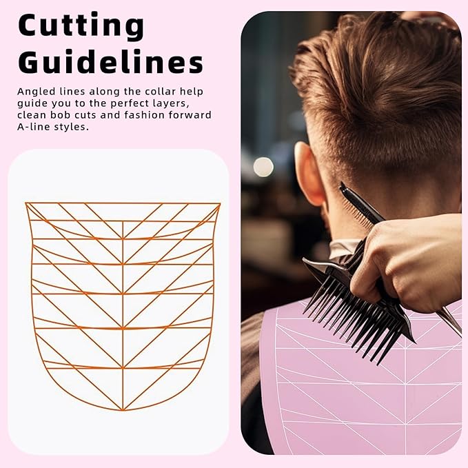 Professional Hair Cutting Cape with Geometric Grid Pattern, Longer Silicone Waterproof Cutting Mat,Neck Guide (Pink)