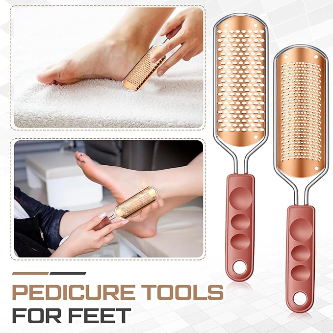 Moxweyeni 14 Pack Colossal Foot File Pedicure Tool Set with 2 Style Large and Small Hole Replacement Callus Remover Blades Rose Gold Stainless Steel Detachable Pedicure Foot Rasp for Dead Skin Remover