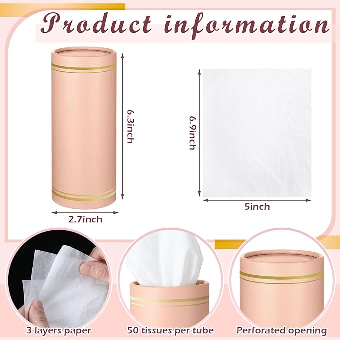Fourluoo 12 Pack Car Tissue Cylinder Holder Bulk with 3 Ply Facial Tissues, Round Napkin Holders for Cup Holder Cylinder Travel Paper Tubes Bulk Round Napkin Boxes Packs(Morandi)