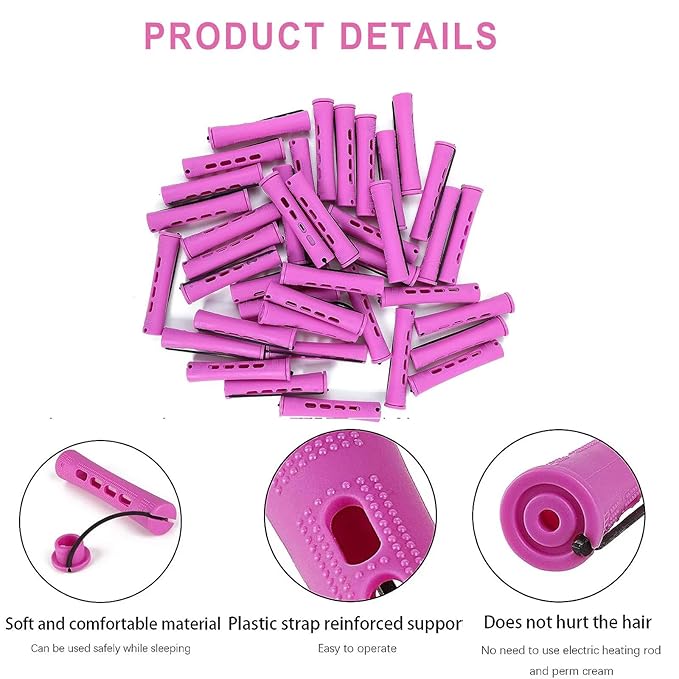 meigick Perm Rods Set for Natural Hair, 40Pcs Plastic Cold Wave Rods, Heatless Perming Rods Hair Curler for Women, DIY Hairdressing Tools, Purple, 0.75 Inch