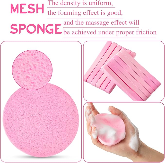 Foaincore 600 Pieces Compressed Facial Sponge Round Facial Sponge for Estheticians Face Sponges for Cleansing Makeup Removal Wash Pads Disposable Sponges for Women Spa Exfoliating Cleansing(Pink)