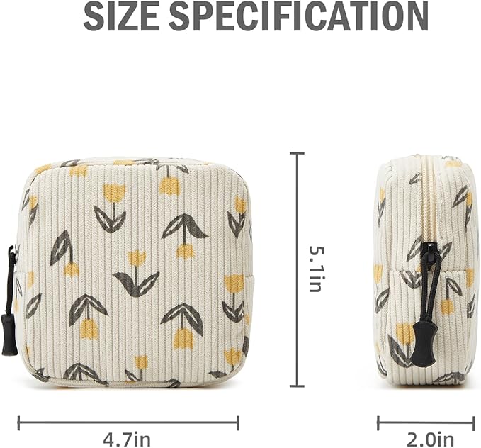 ZOEMTIU Small Makeup Bag for Purse,Mini Cosmetics Bag cute Zipper corduroy Cosmetic Pouch Storage Pouch Travel Toiletry Organizer for Women Girls(Tulip Yellow)