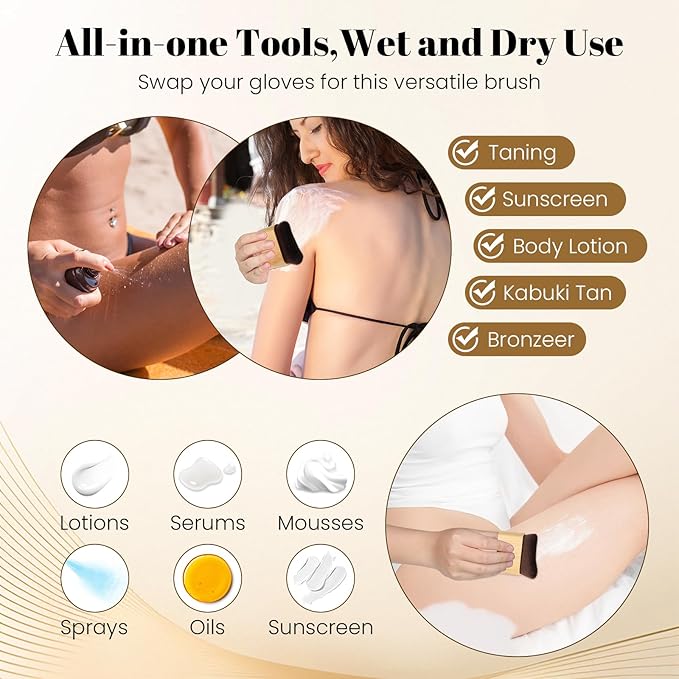 Self Tanner Brush - Kabuki Brush for Body Foundation Makeup, Blending Applicator for Tanner for Leg Makeup, Self Tanning Mitt for Body Makeup, Achieves Sunless Streak-Free Fake Tan Durable (Bamboo)