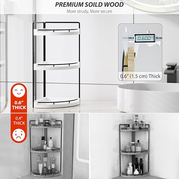 CeleVista Corner Bathroom Counter Organizer, 3 Tier Bathroom Sink Shelf Countertop, Wood Vanity Skincare Storage for Toiletries Decor, Makeup, Dresser (White)
