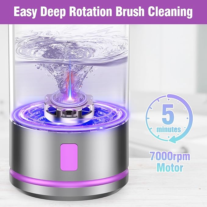 EITABEL Makeup Brush Cleaner Machine, 2 in 1 Makeup Brush Cleanser & Washer, 7000 RPM High-Speed Deep Cleaning, Portable Automatic Cosmetic Brush Cleaner for Foundation Brush Sponge, Gray