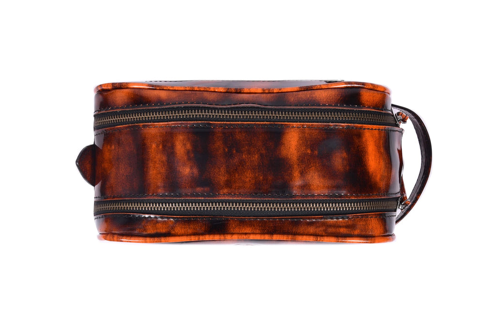 10" Premium Leather Toiletry Travel Pouch With Waterproof Lining | King-Size Handcrafted Vintage Dopp kit By Aaron Leather Goods (Canary Brown)