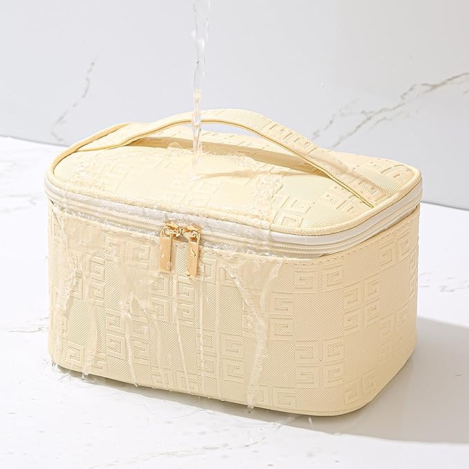 Meiyuuo Travel Makeup Bag for Women, PU Leather Cosmetic Bag, Light Purple