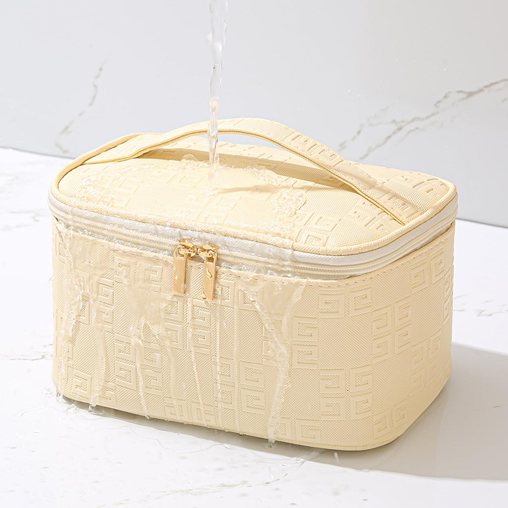 Meiyuuo Travel Makeup Bag for Women, PU Leather Cosmetic Bag, Light Purple