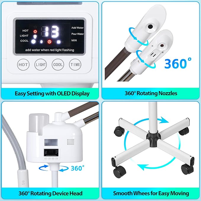Professional 3 in 1 Facial Steamer for Face Deep Cleaning Ozone Face Steamer with 5X Magnifying Lamp Hot Mist Function for Salon Spa Home Beauty Equipment