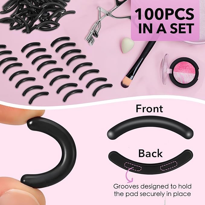 100PCS Eyelash Curler Refills, Compatible with Tweezerman (Black)