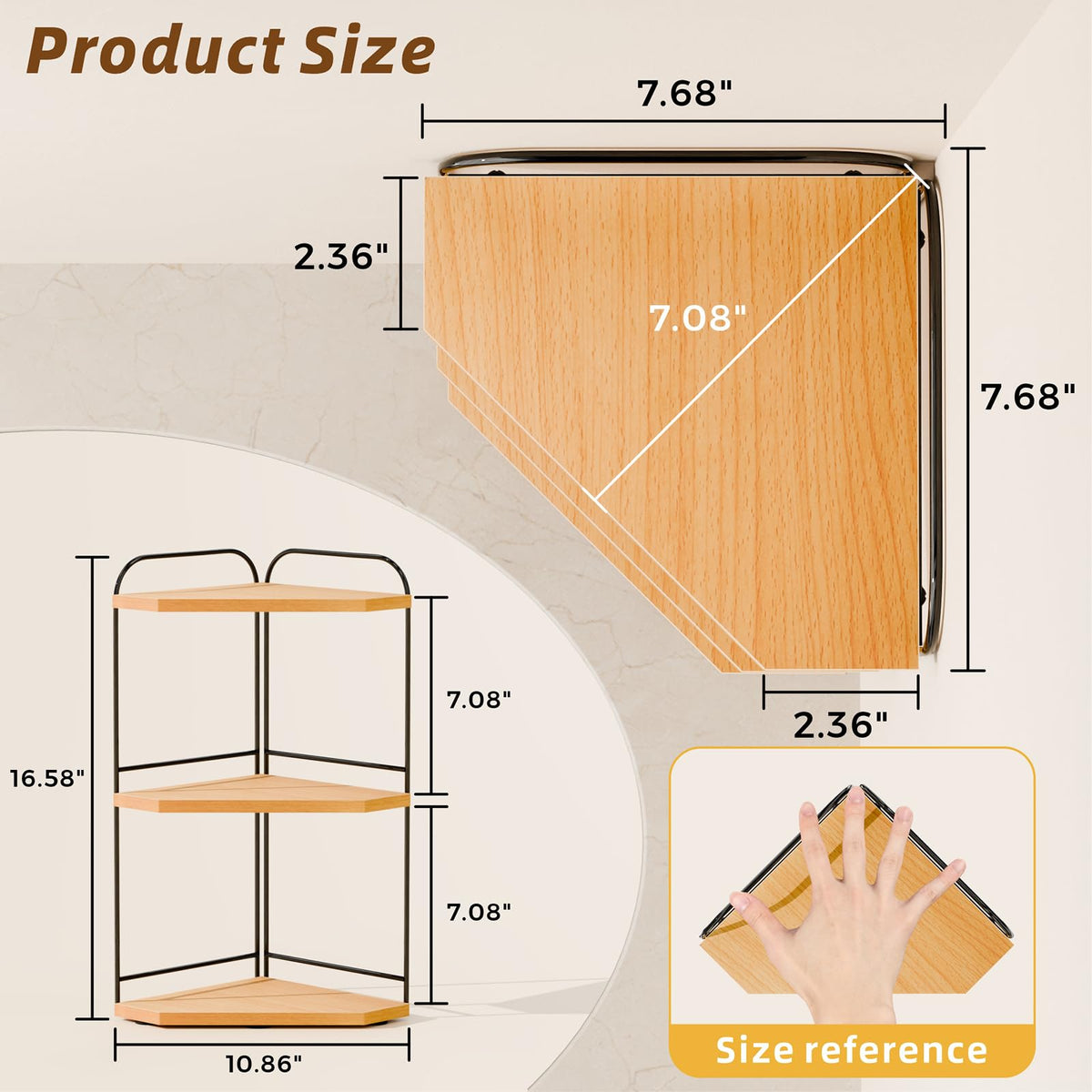 Naeqieo Corner Bathroom Counter Organizer, 3-Tier Wood Countertop Organizer