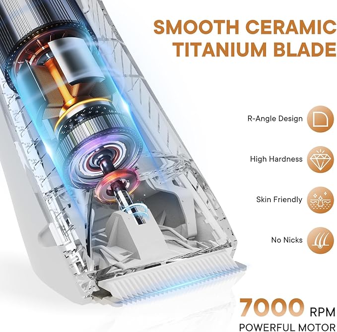 TEENOVA Pubic & Body Hair Trimmer for Men, 2 In 1 Electric Ball Groin Razor Shaver with Ceramic Blade, No Nick Mens Grooming Kits for Wet/Dry Use, Cordless Charging Body Groomer with Led Display,White