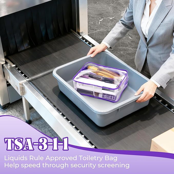 CHICAUP 6 Pieces Clear Makeup Bags Bulk TSA Approved Toiletry Bag for Travel PVC Waterproof Clear Cosmetic Pouch with Zipper for Men and Women Carry-on Travel Essentials (Purple)
