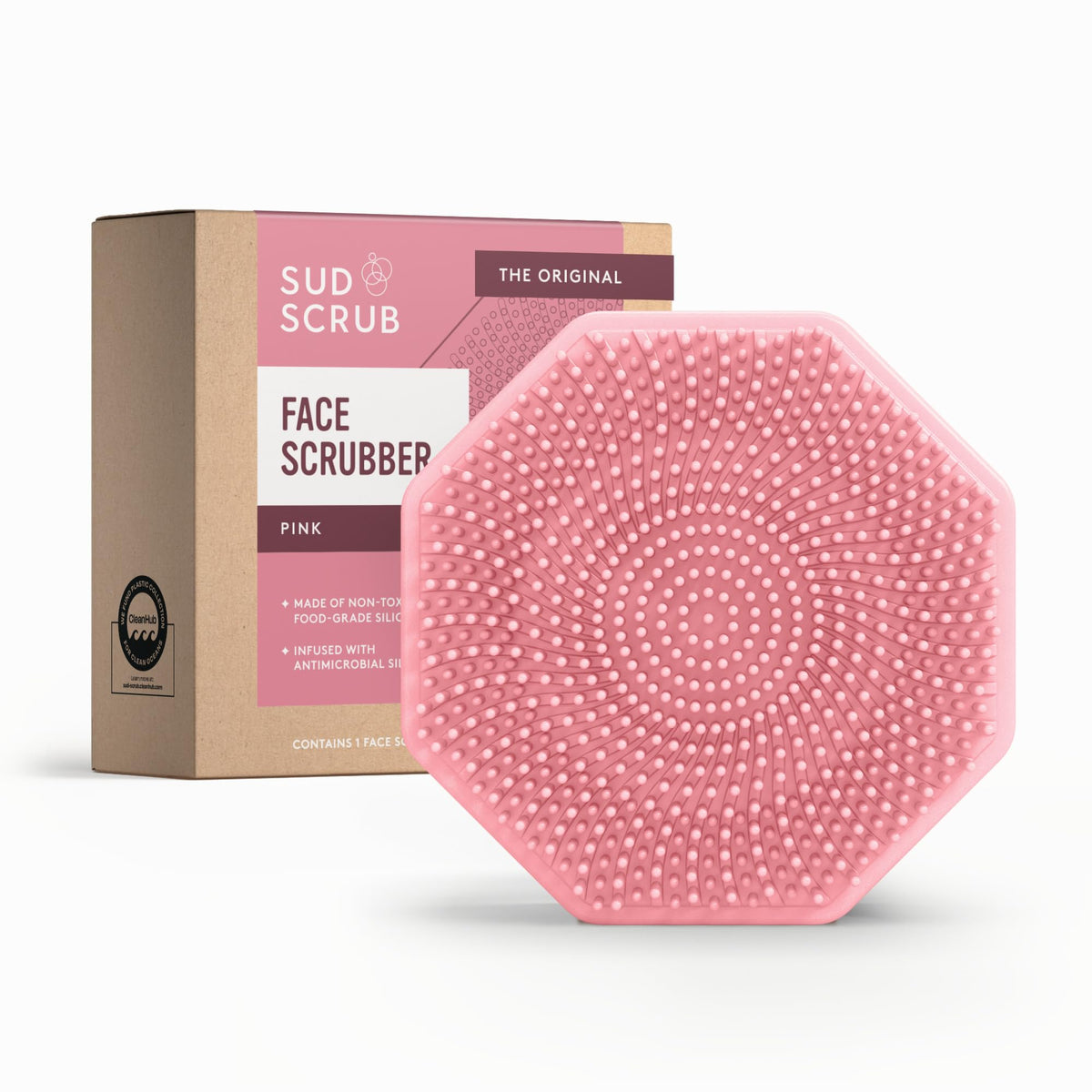 Sud Scrub® Antimicrobial Silicone Face Scrubber, 1 Pack, Gentle Face Exfoliator for Sensitive Skin, Eco Friendly Facial Cleansing Brush, Exfoliating Face Brush for Men and Women (Charcoal)