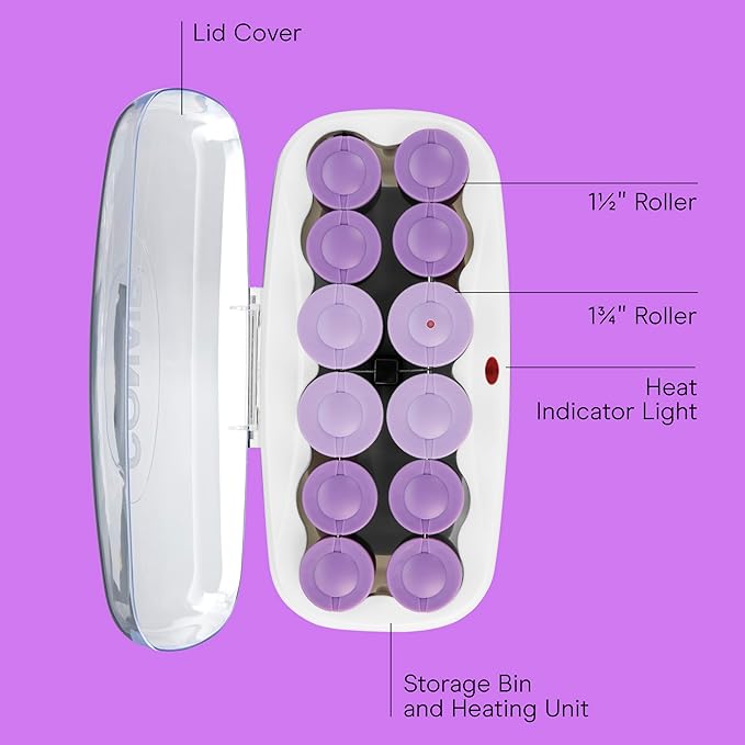 Conair Ceramic Hot Rollers, 1 3/4 Inch & 1 1/2 Inch Rollers, Lavender, 12