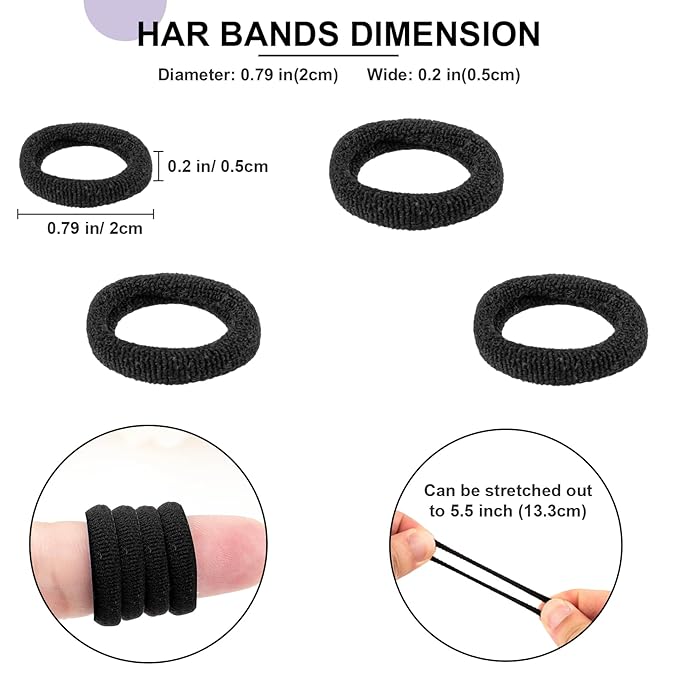400 PCS Baby Hair Ties – No Damage Elastic Ponytail Holders, Soft Seamless Multicolor Hair Bands for Toddlers and Girls, Baby Hair Accessories (Black)