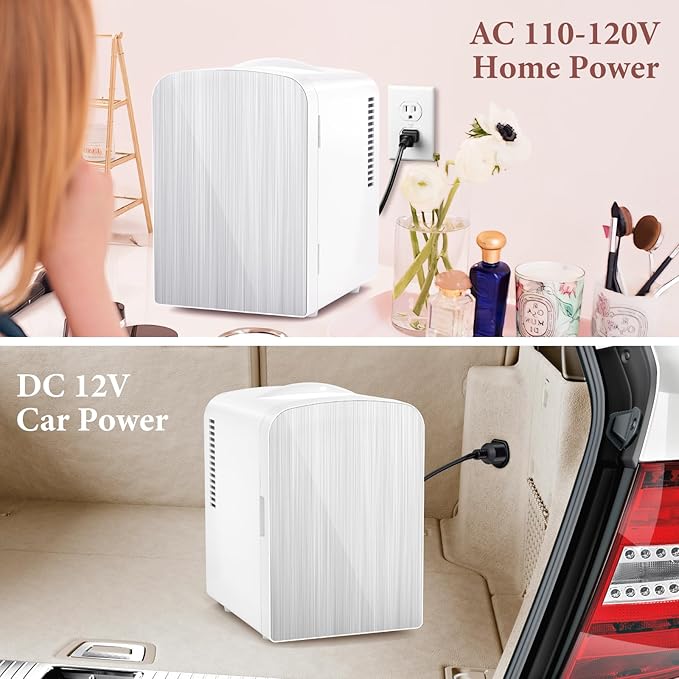 Xbeauty Mini Fridge, 4L Portable Small Refrigerator for Skincare, Cosmetics, Food & Drinks, Cooling&Heating, Compact Refrigerator for Bedroom, Dorm, Car, Office, White