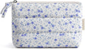BAGSMART Small Makeup Bag, Puffy Portable Cosmetic Pouch with Charm Zipper, Water-Resistant Travel Organizer for Women (Blue Ditsy Floral Print, Small)