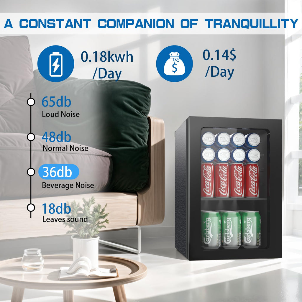 Erivess Compact Freestanding Beverage Refrigerator, 24 Can/0.9 Cubic Feet Mini Fridge with Acrylic Front Door for Soda, Beer or Wine, Under Counter Small Refrigerator with Adjustable Shelves for Home