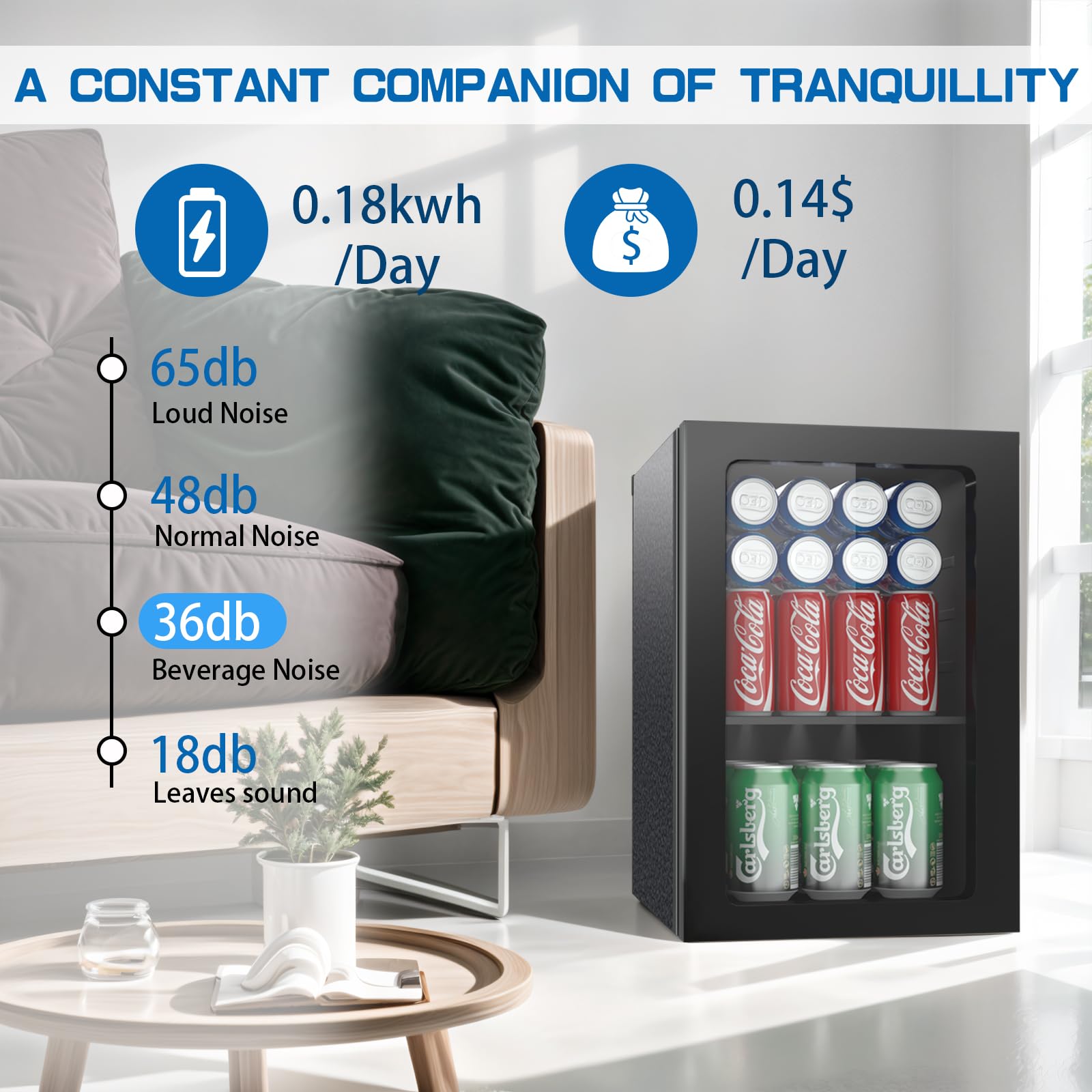 Erivess 0.9 Cubic Feet Mini Fridge, 24 Can Freestanding Beverage Refrigerator with Acrylic Front Door for Soda Beer, Under Counter Small Refrigerator with Adjustable Shelves for Home Bar Office(Black)