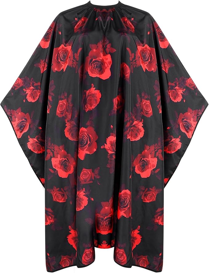 AOZUO Hair Cutting Cape, Hairdresser Apron Salon Cape with Adjustable Elastic Hooks Floral Pattern Barber Cape for Hair Stylist Hair Dye (Red)