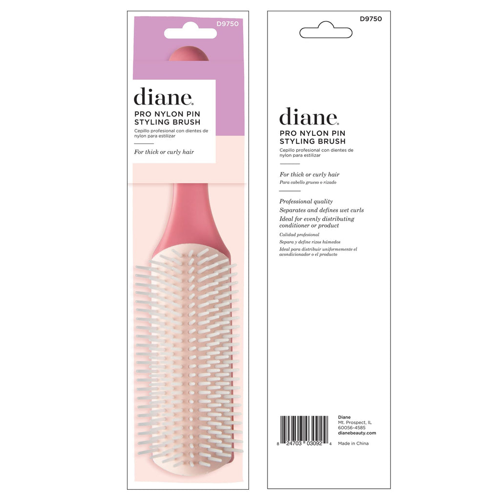 Diane Pro Nylon Pin Styling Hairbrush for Detangling, Separating, Shaping, and Defining Wet or Curly Hair, Heat-Resistant, Anti-Static, Hair Care Essential, Pink