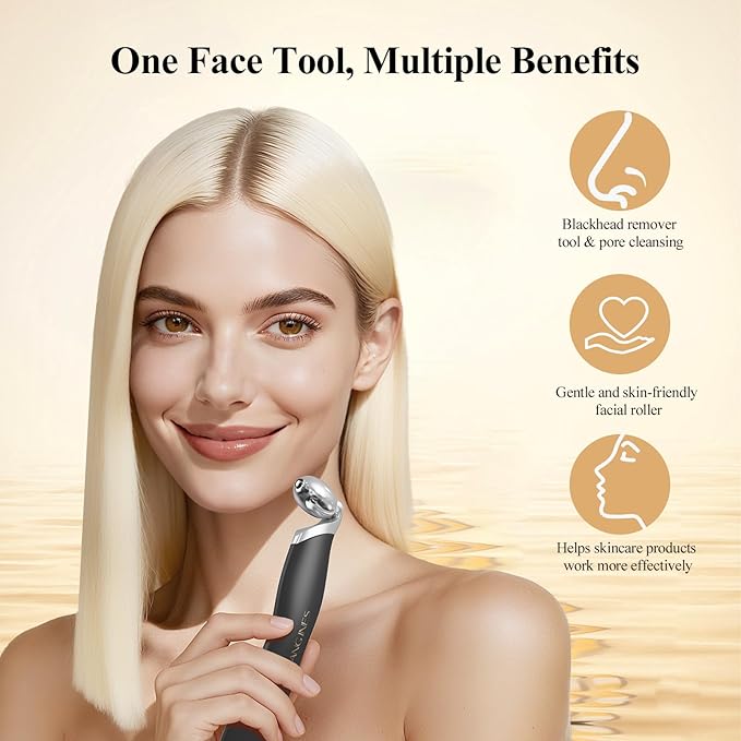 Vangines Ice Roller for Face & Eyes, Cooling Facial Roller with Blackhead Remover & 2 Silicone Brushes, Stainless Steel Face Roller for Puffiness, Pores & Deep Cleansing(Black)