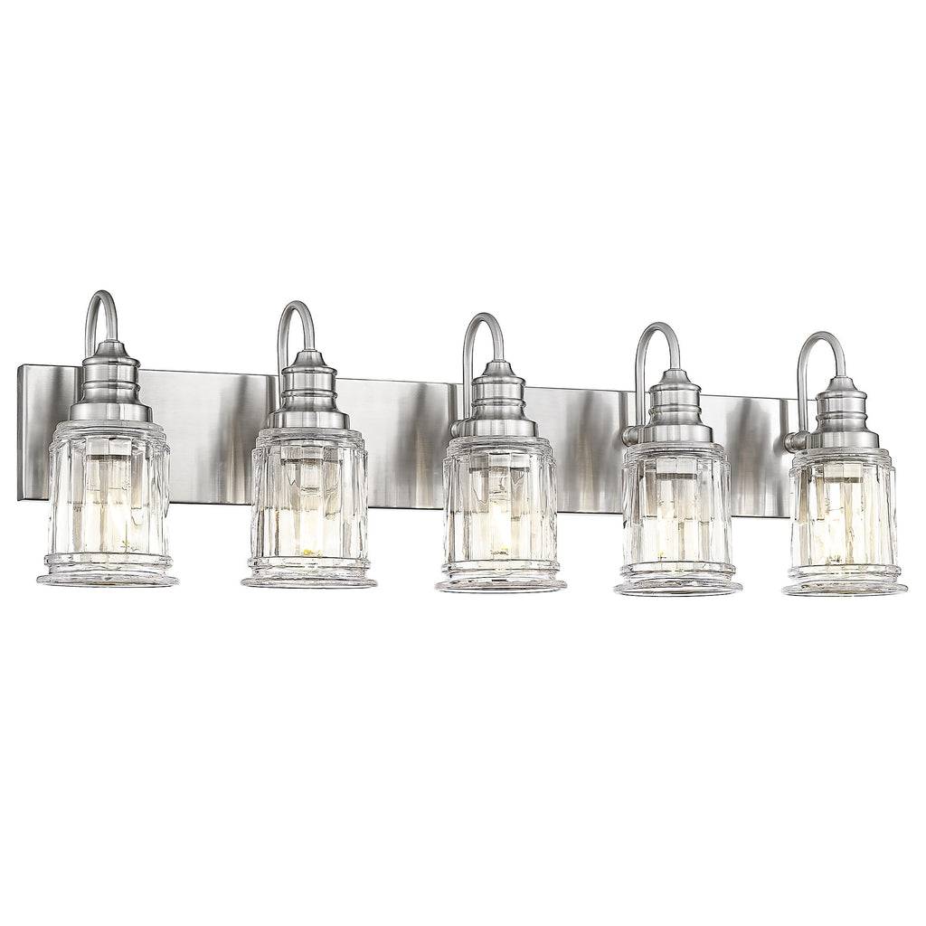 Bathroom Light Fixtures, HWH 5-Light Vanity Light, Modern Brushed Nickel Wall Lighting Over Mirror, Bell-Shaped Striped Glass, 5HZG106B-5W BN