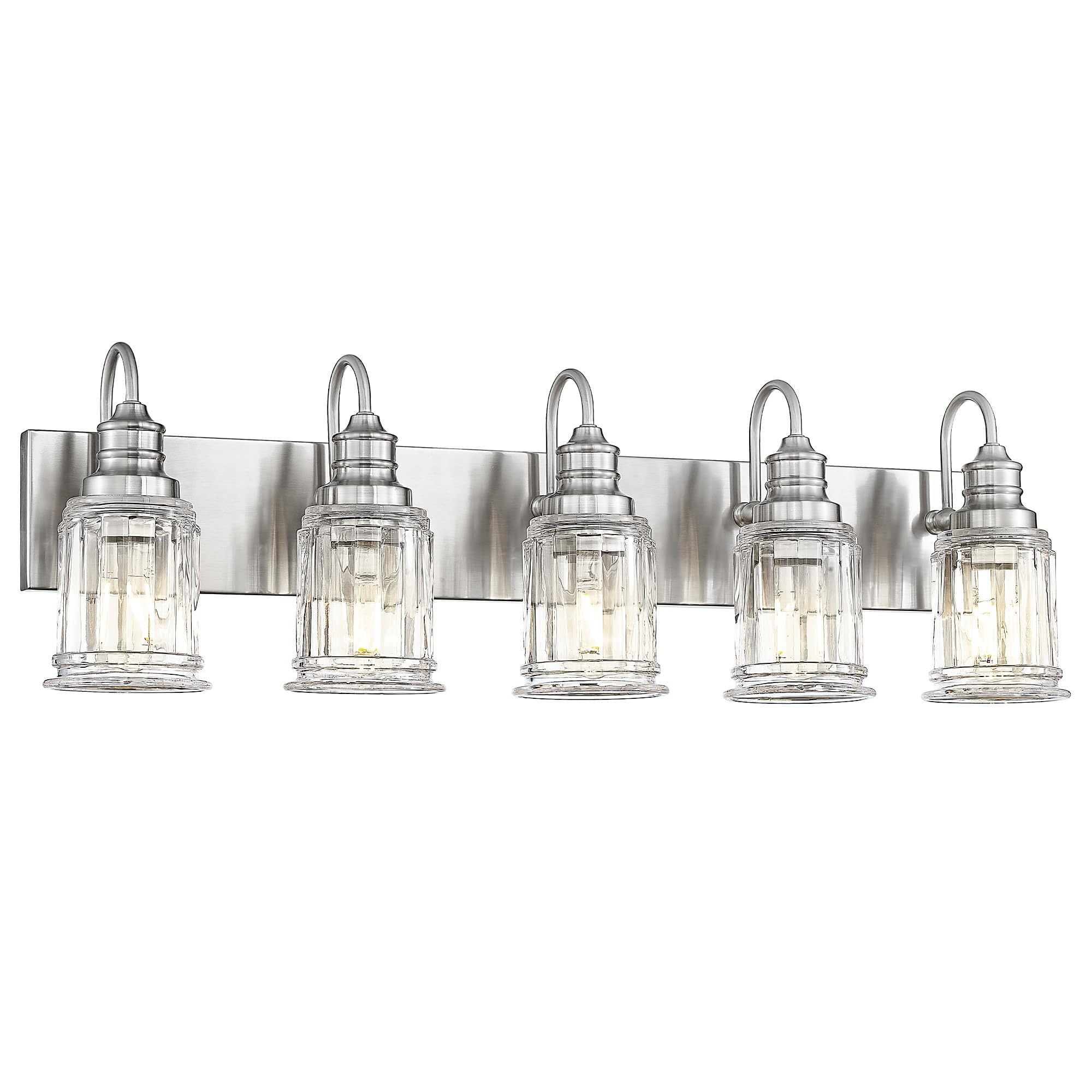 Bathroom Light Fixtures, HWH 5-Light Vanity Light, Modern Brushed Nickel Wall Lighting Over Mirror, Bell-Shaped Striped Glass, 5HZG106B-5W BN
