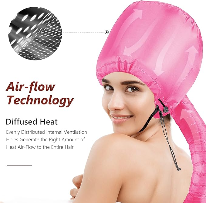 Portable Hair Dryer Bonnet Attachment Adjustable Hair Dryer Bonnet for Hair Styling, Hair Color, Hair Condition and More- Deep Pink