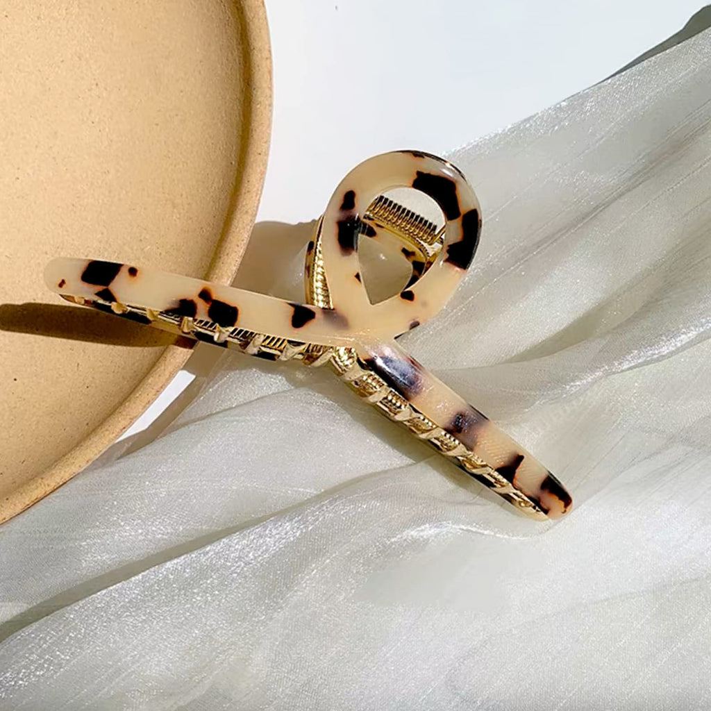 Big Hair Claw Clips Butterfly Hair Clips for Women 4.7" Large Acetate Metal Hair Claw Clip for Girls Hair Accessories for Long Thick Hair (Light leopard)
