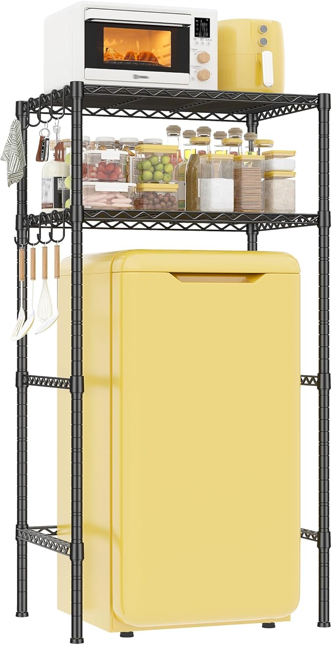 REIBII 2 Tier Mini Fridge Shelf with Storage for Dorm Adjustable Height Storage Shelves Metal Shelving Rack Mini Fridge and Microwave Stand for College Rooms Kitchen, Office, 52.36Hx18.1Dx26.38W