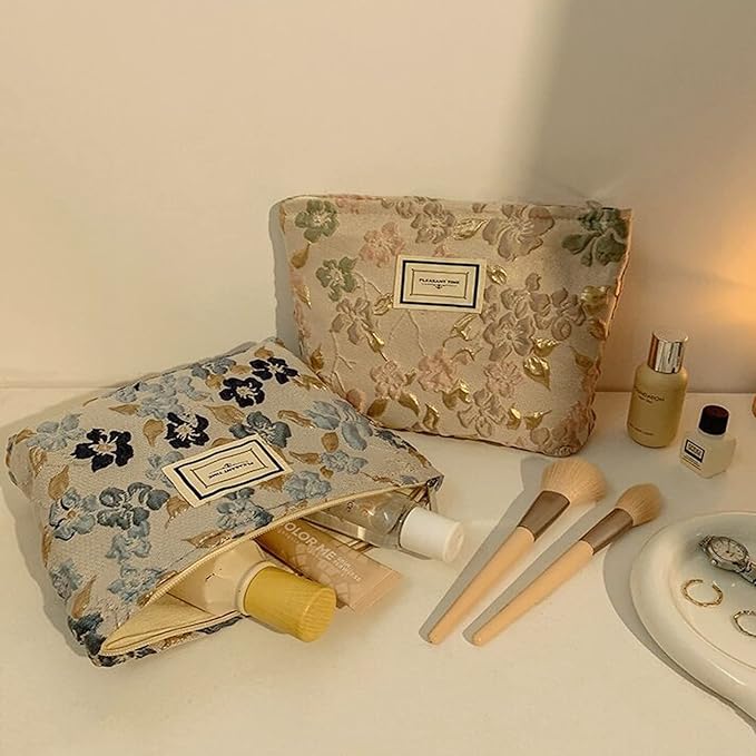 SxoSyo Floral Makeup Bags, Fabric Cosmetic Purse, Pink