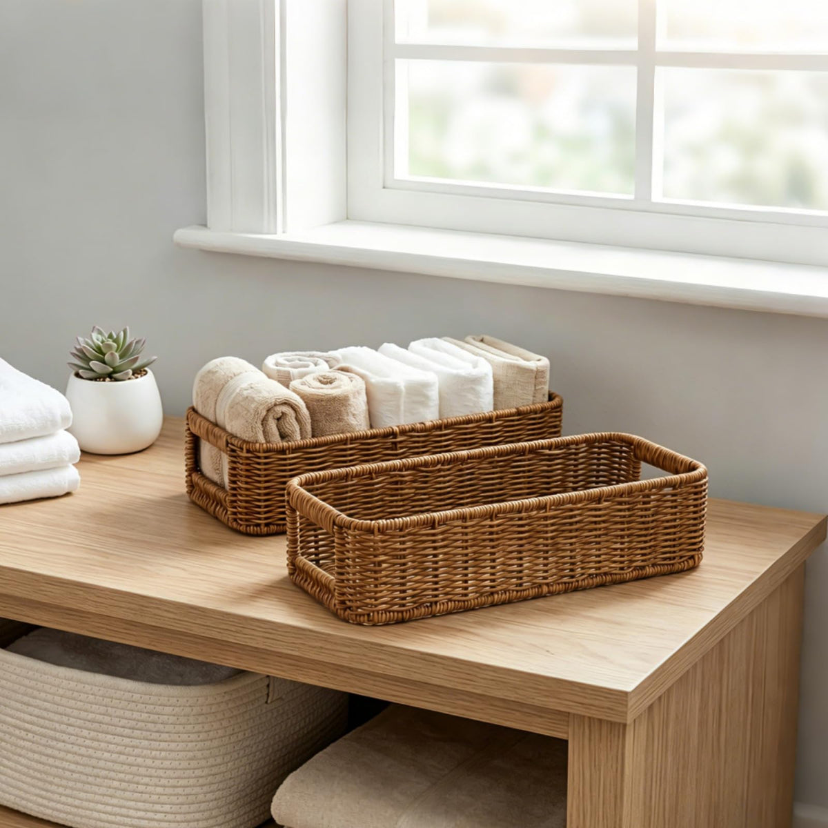 ZAVOOS 2 Pack Toilet Tank Basket with Handwoven Built-in Handle