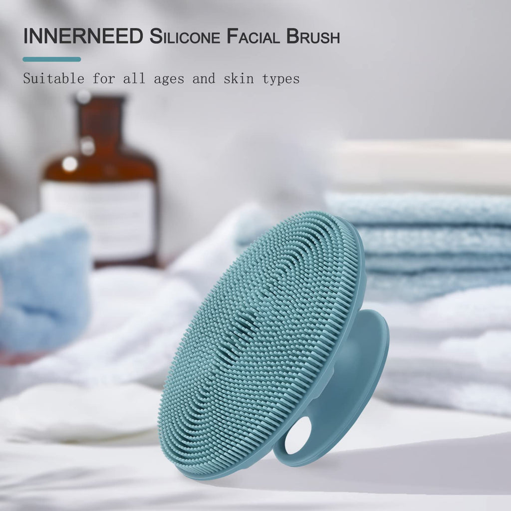 Silicone Face Brush Handheld Facial Cleansing Scrubber, Dark Green+Pink