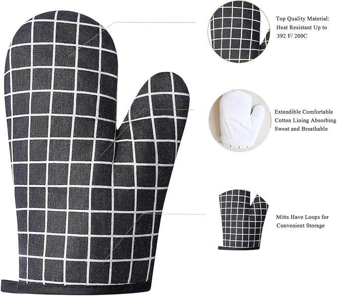 Win Change Oven Mitts and Potholders BBQ Gloves-Oven Mitts and Pot Holders with Recycled Infill Silicone Non-Slip Cooking Gloves for Cooking Baking Grilling (4-Piece Set,Black)