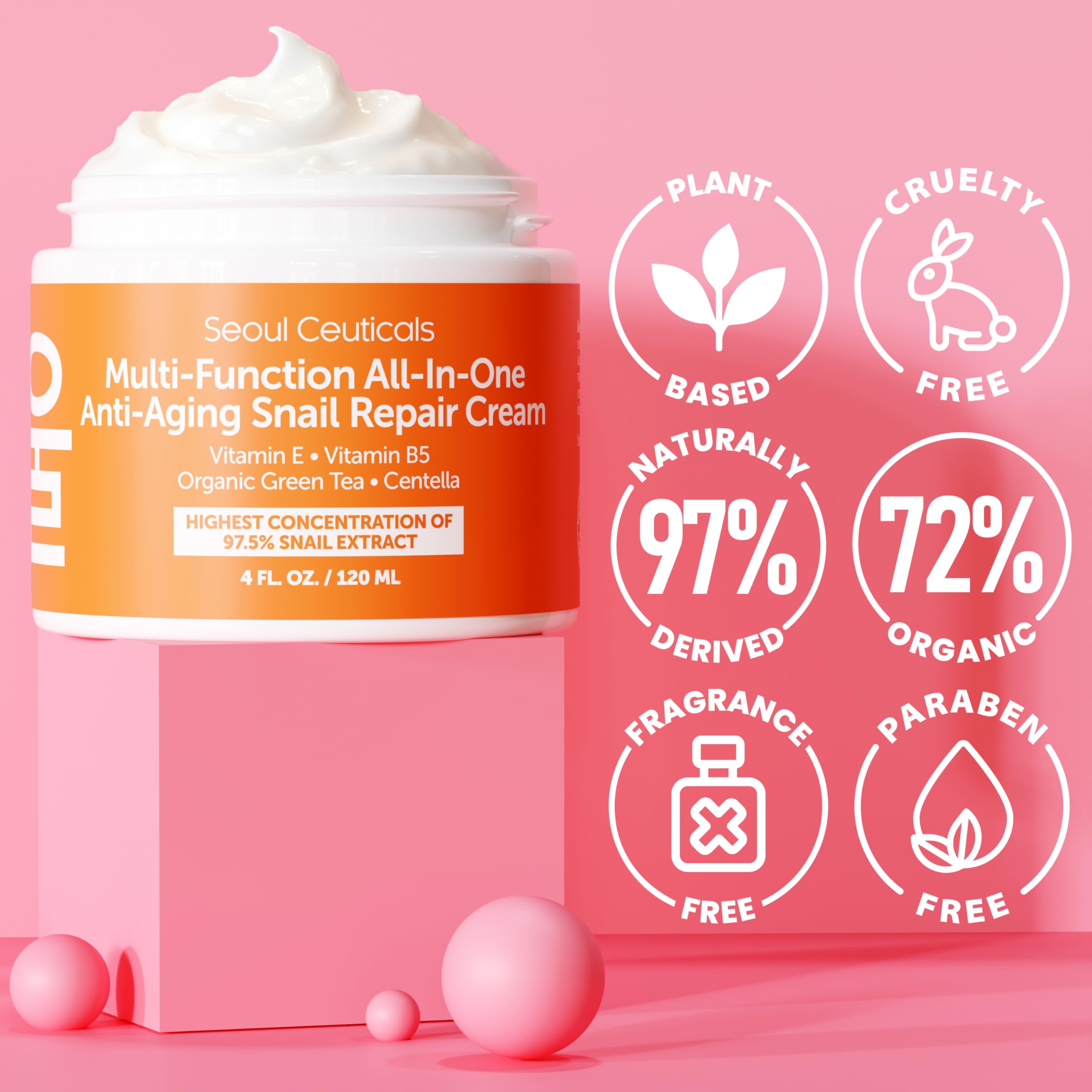 SeoulCeuticals 97% Snail Mucin Korean Face Moisturizer Skin Care Cream 4oz