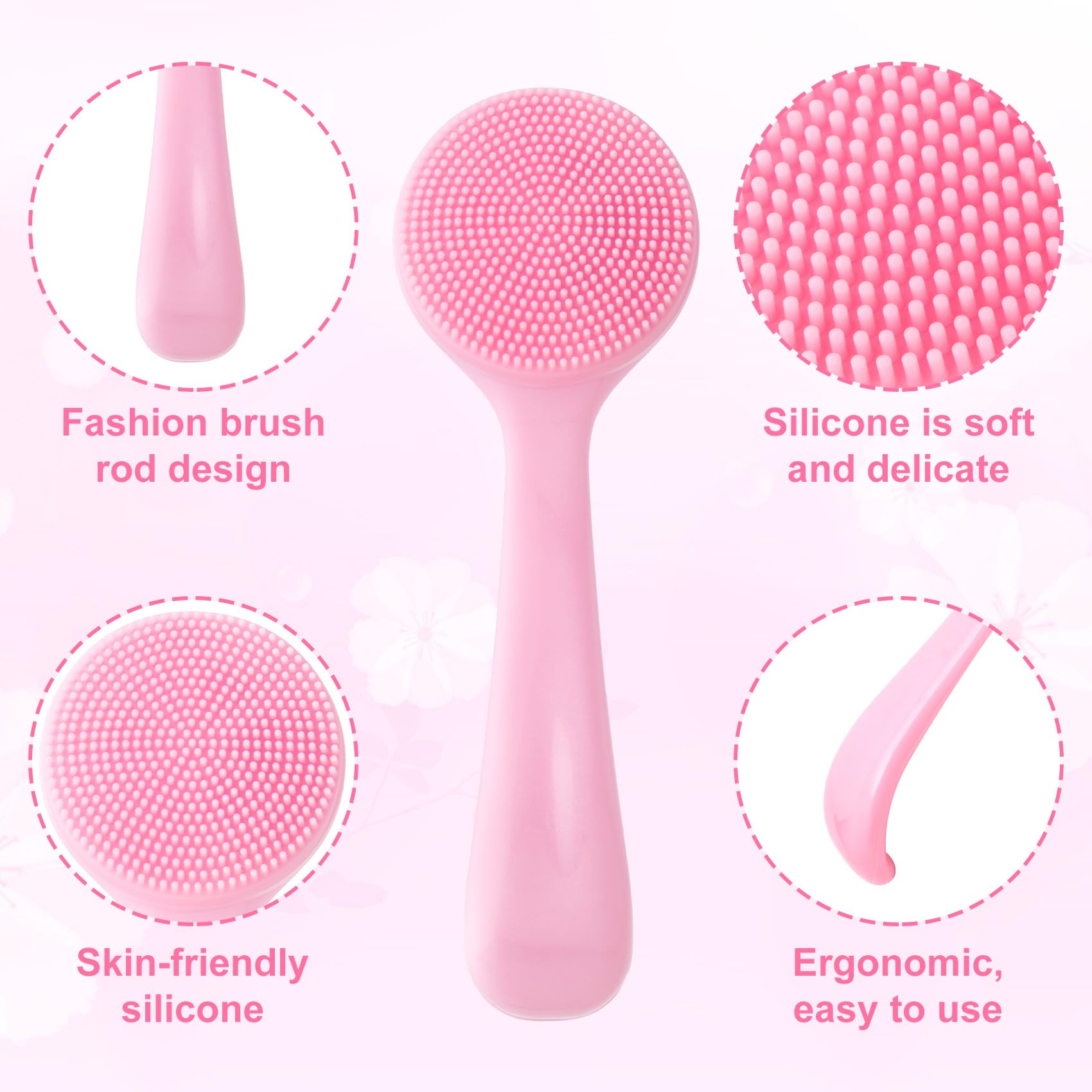 HINZIC Silicone Manual Facial Cleansing Brush, Skin Friendly Waterproof Face Cleaning Scrubber Exfoliator Cleanser for Blackheads Whiteheads Makeup Residues Removal- Pink