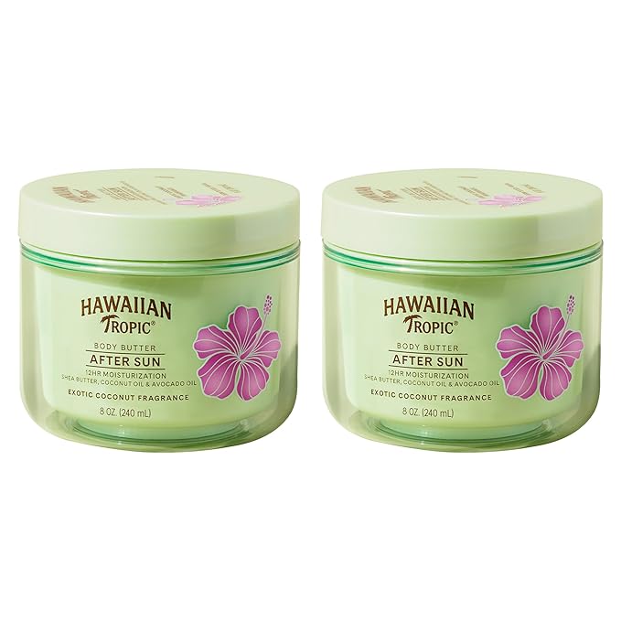 Hawaiian Tropic After Sun Body Butter with Coconut Oil, Beach Essentials, Tan Extender Lotion, 8oz each