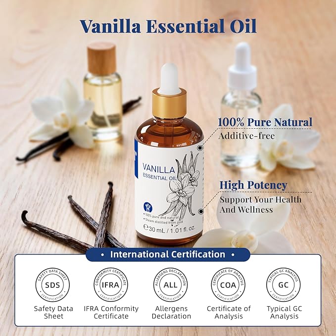 HIQILI Vanilla Essential Oil for Diffuser, Skin Care, Candle Soap Making