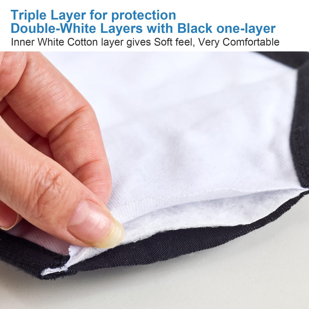 Black Dust Mouth Mask - All Cotton - Reusable Cloth Comfy Breathable Material Black Pack(3 Layers 100% Cotton)