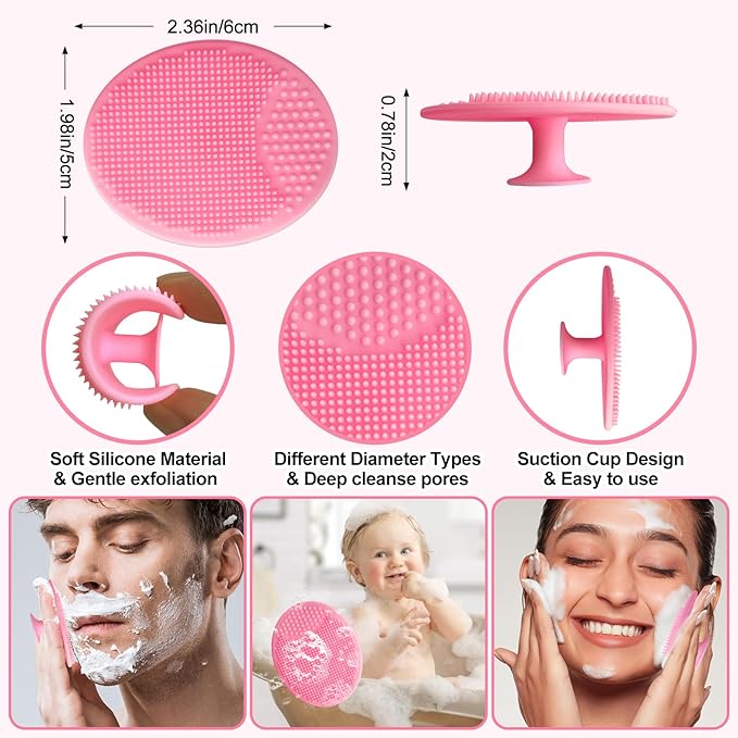 MUiiGOOD 2pcs Silicone Face Scrubber Round Pads Face Mask Brush Exfoliating Lip Cleansing Facial Cleansing/Wash Brush Exfoliator Blackhead Skin Care Tool Makeup Removes Dead & Dry Skin for Women Men